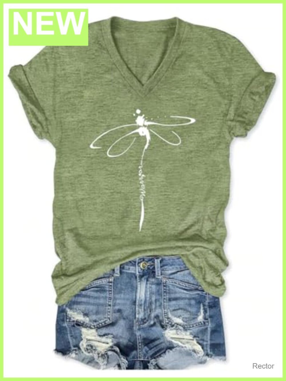 Women's V-Neck Dragonfly Graphic T-Shirt Cotton Boho Floral Short Sleeve Tee